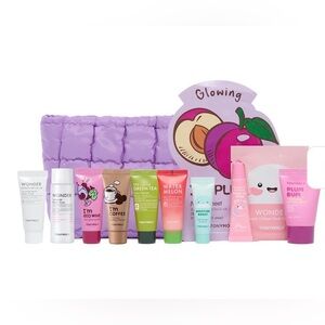 TONYMOLY 12 Piece Deluxe Sampler Travel Set Skincare Purple Bag Beauty Bundle!